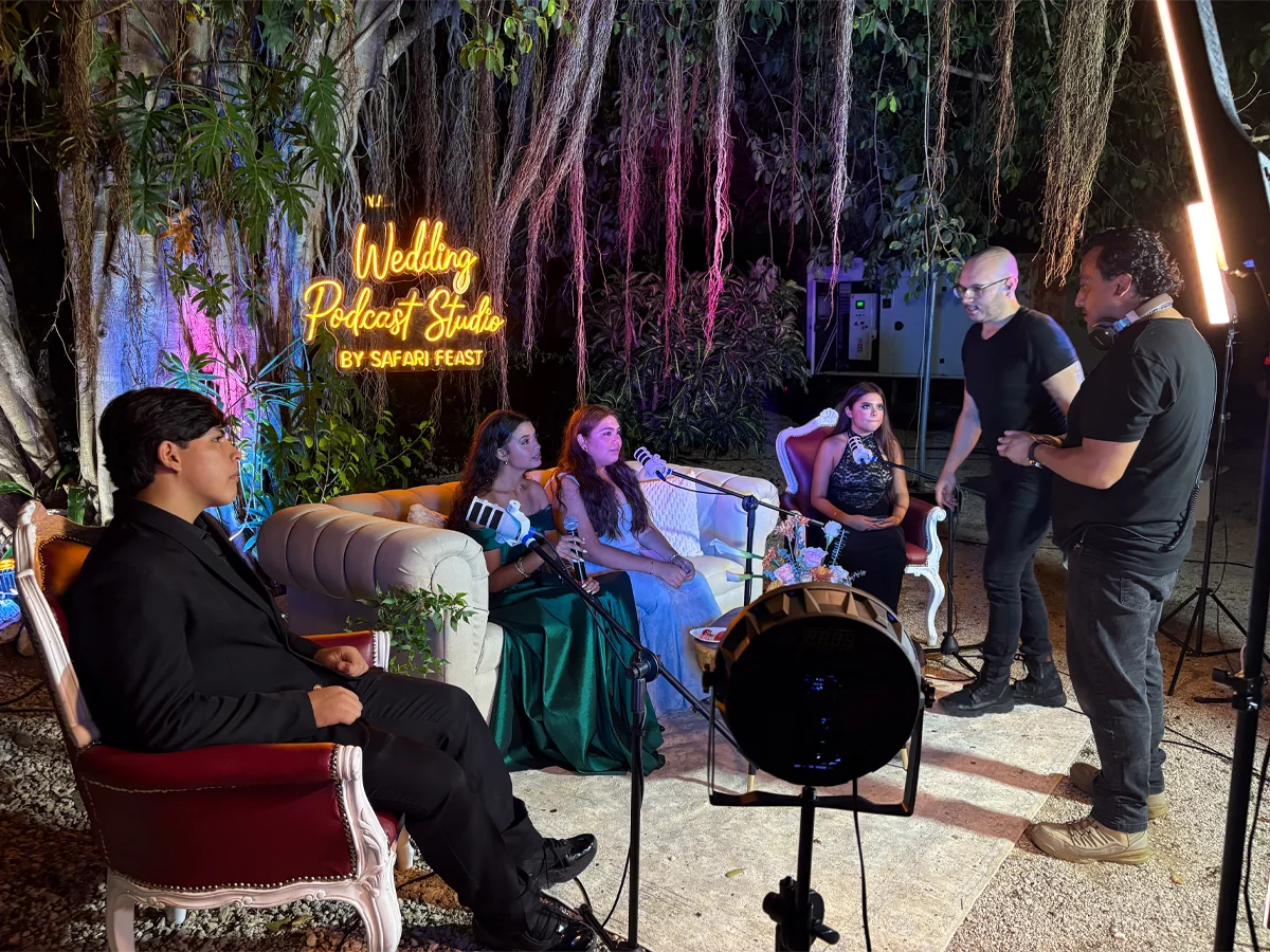 Podcast set built at the wedding